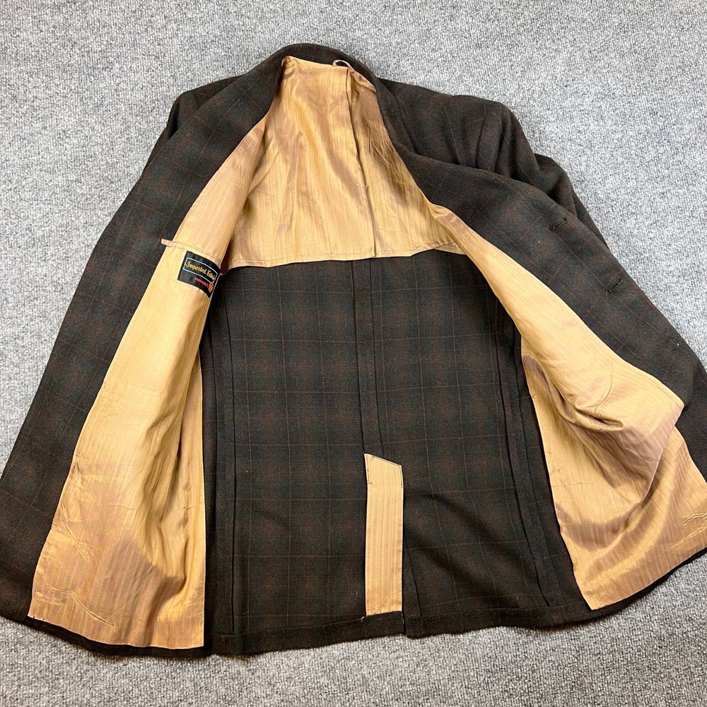 Vintage 50s Pennys Blazer Mens 42R Brown Shadow Plaid 3 Button Union Made in USA - Picture 6 of 14